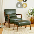 30.75H Mid-Century PU Leather Armchair with Ottoman Set