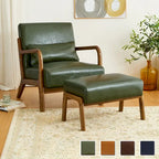  30.75H Mid-Century PU Leather Armchair with Ottoman Set