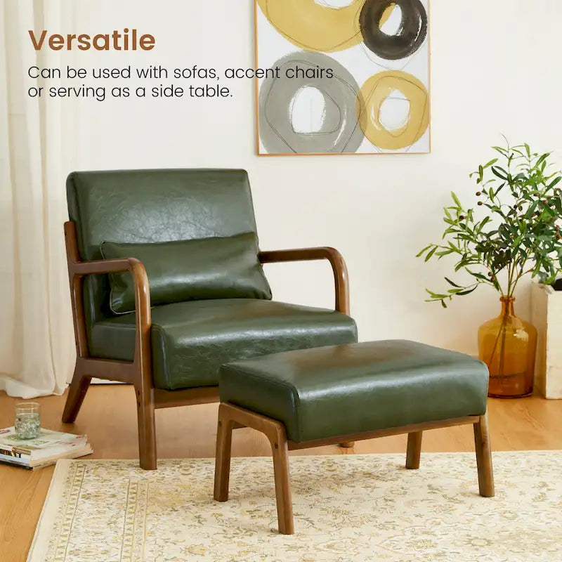 30.75H Mid-Century PU Leather Armchair with Ottoman Set