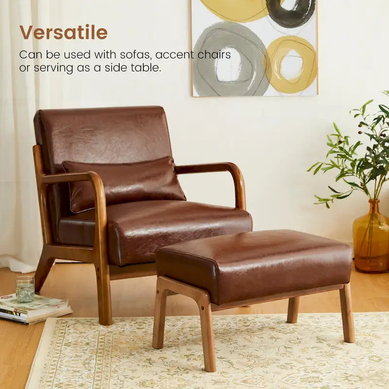 30.75H Mid-Century PU Leather Armchair with Ottoman Set