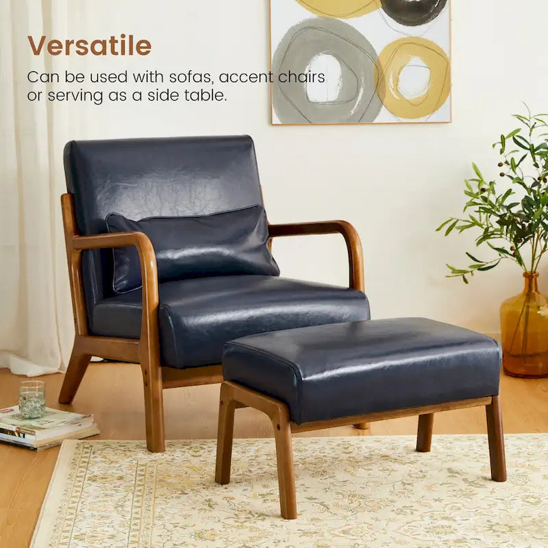 30.75H Mid-Century PU Leather Armchair with Ottoman Set