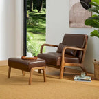 30.75H Mid-Century PU Leather Armchair with Ottoman Set