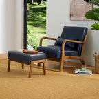 30.75H Mid-Century PU Leather Armchair with Ottoman Set