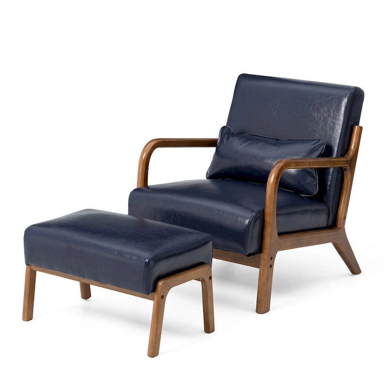 30.75H Mid-Century PU Leather Armchair with Ottoman Set