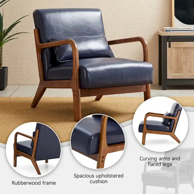 30.75H Mid-Century PU Leather Armchair with Ottoman Set