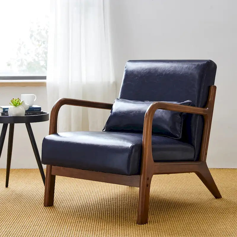 30.75H Mid-Century PU Leather Armchair with Ottoman Set