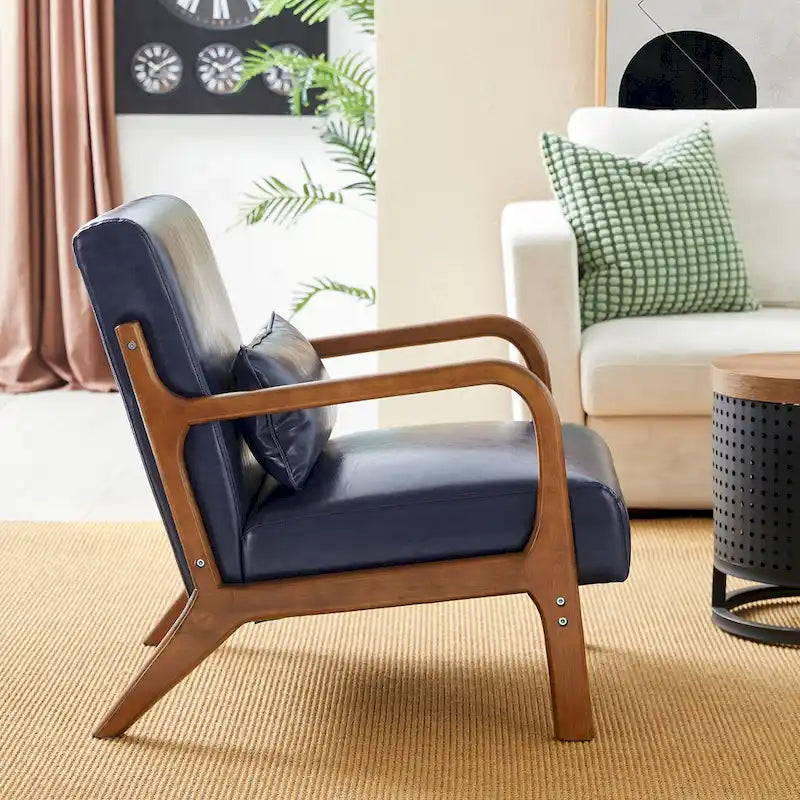 30.75H Mid-Century PU Leather Armchair with Ottoman Set