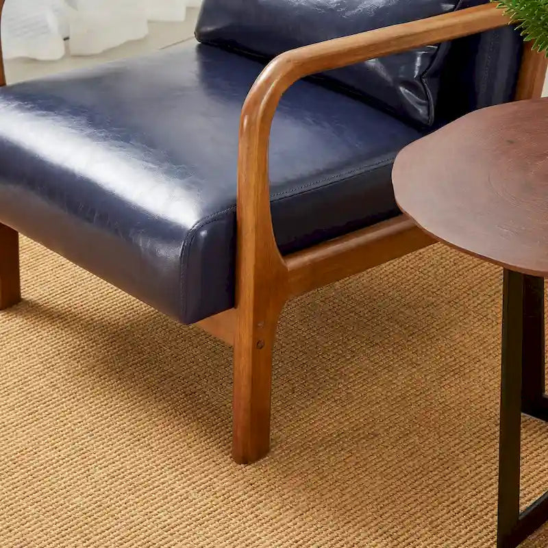 30.75H Mid-Century PU Leather Armchair with Ottoman Set