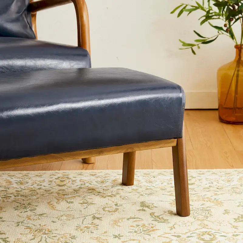 30.75H Mid-Century PU Leather Armchair with Ottoman Set
