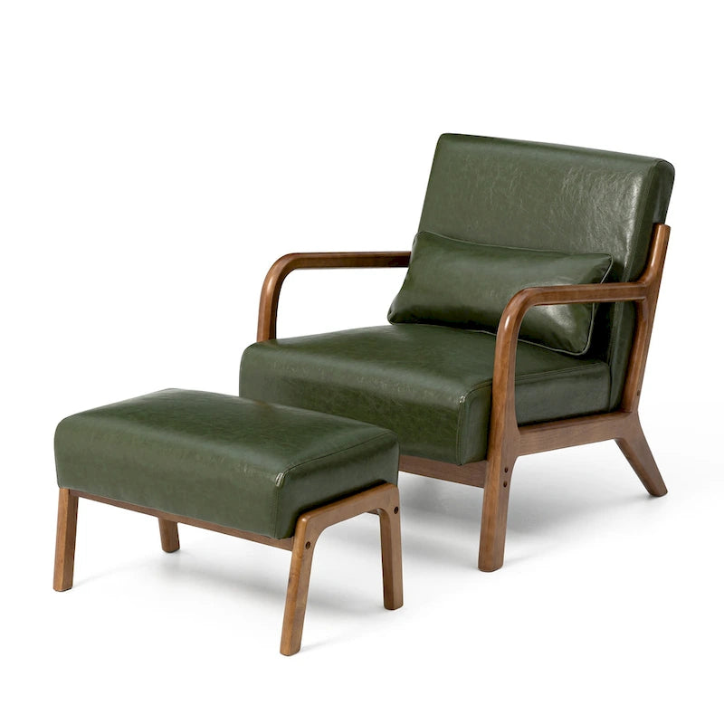 30.75H Mid-Century PU Leather Armchair with Ottoman Set