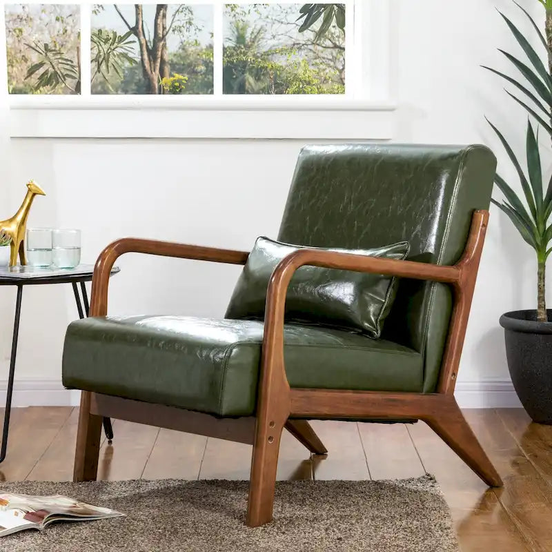 30.75H Mid-Century PU Leather Armchair with Ottoman Set