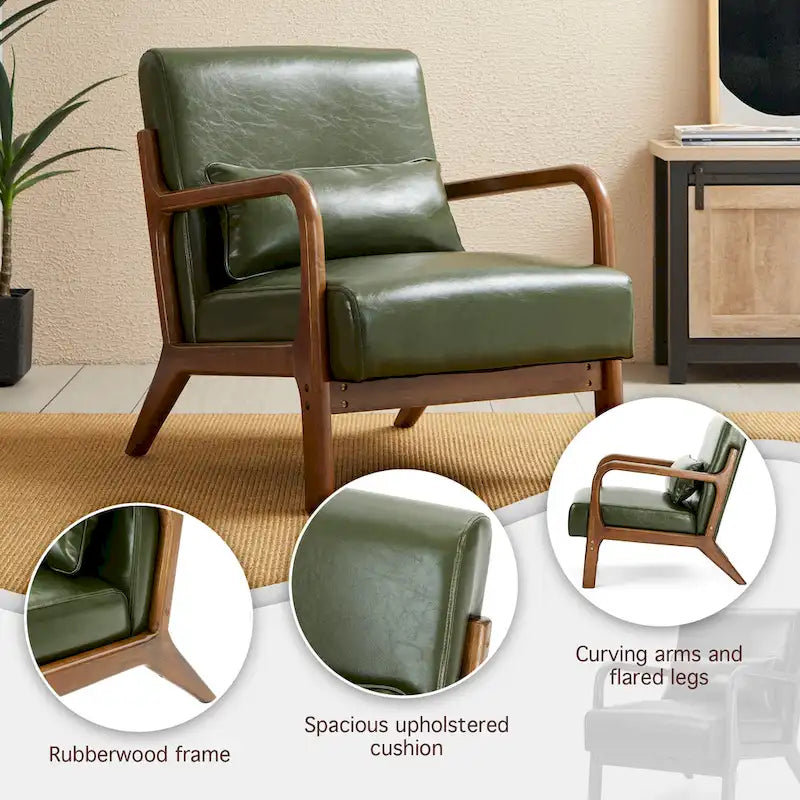 30.75H Mid-Century PU Leather Armchair with Ottoman Set