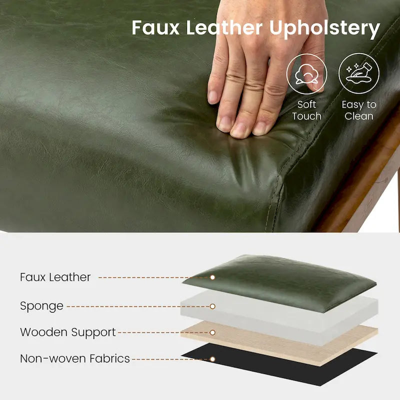 30.75H Mid-Century PU Leather Armchair with Ottoman Set