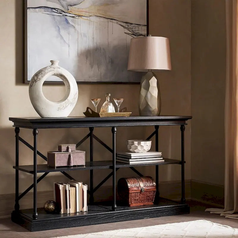 Barnstone Cornice Iron and Wood Entryway Console Table by