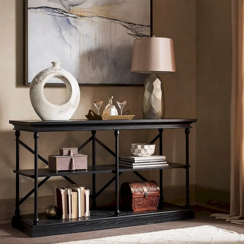 Barnstone Cornice Iron and Wood Entryway Console Table by
