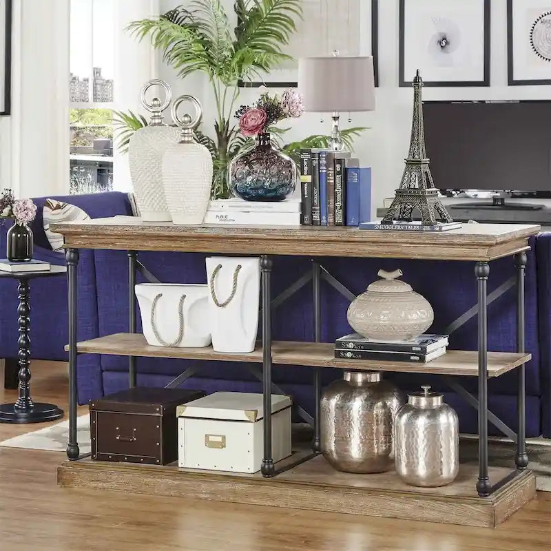 Barnstone Cornice Iron and Wood Entryway Console Table by