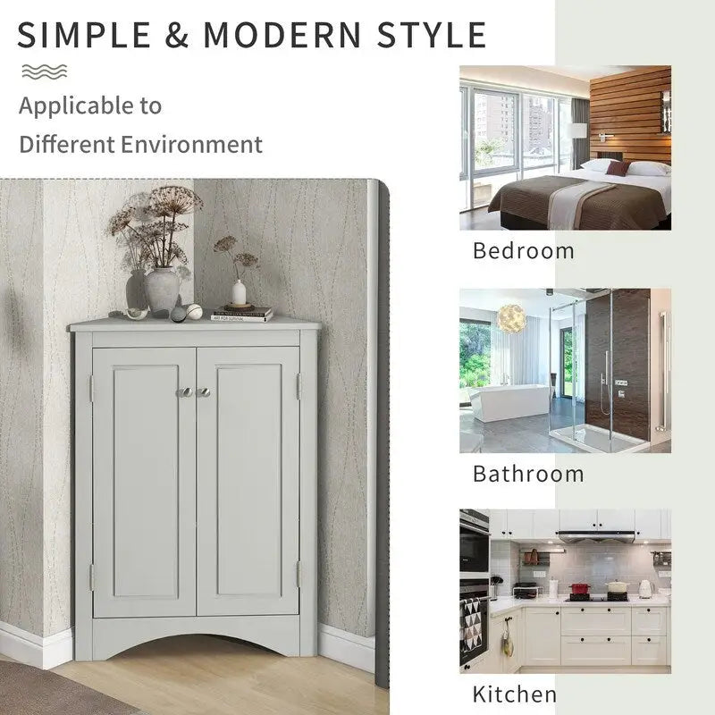 Corner Triangle Bathroom Storage Cabinet with Adjustable Shelves, Freestanding Floor Cabinet, Accent Cabinet for Living Room