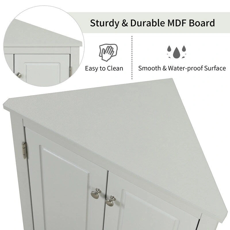 Corner Triangle Bathroom Storage Cabinet with Adjustable Shelves, Freestanding Floor Cabinet, Accent Cabinet for Living Room