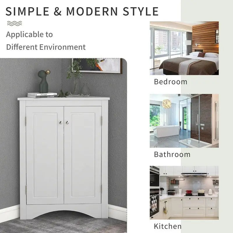 Corner Triangle Bathroom Storage Cabinet with Adjustable Shelves, Freestanding Floor Cabinet, Accent Cabinet for Living Room