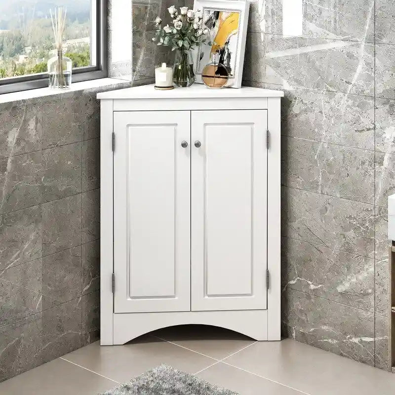 Corner Triangle Bathroom Storage Cabinet with Adjustable Shelves, Freestanding Floor Cabinet, Accent Cabinet for Living Room