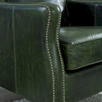Essex Distressed Green Top Grain Leather Upholstered Vintage Sofa
