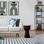 NILA Black Side Table White Marble Top Modern Accent for Living Room & Bedroom