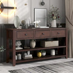 Pine Solid Wood Console Table with Two Open Shelves