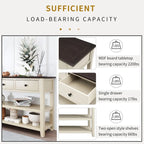 Pine Solid Wood Console Table with Two Open Shelves