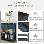 Pine Solid Wood Console Table with Two Open Shelves