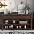 Pine Solid Wood Console Table with Two Open Shelves