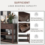 Pine Solid Wood Console Table with Two Open Shelves