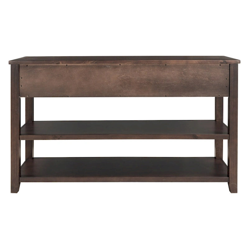 Pine Solid Wood Console Table with Two Open Shelves