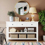 Pine Solid Wood Console Table with Two Open Shelves