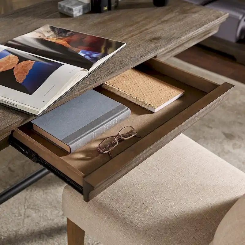 Brown Wire Brushed Oak 1-Drawer Writing Desk for 1 Person
