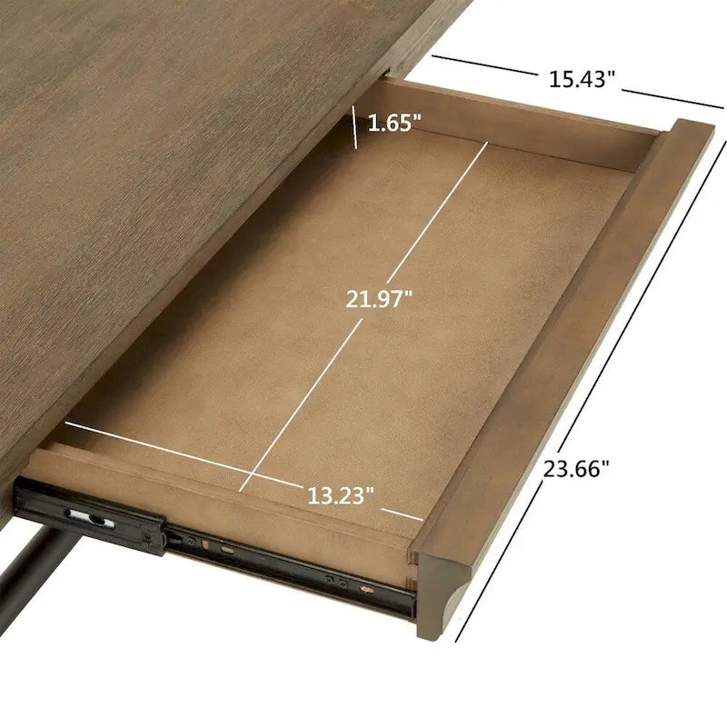 Brown Wire Brushed Oak 1-Drawer Writing Desk for 1 Person