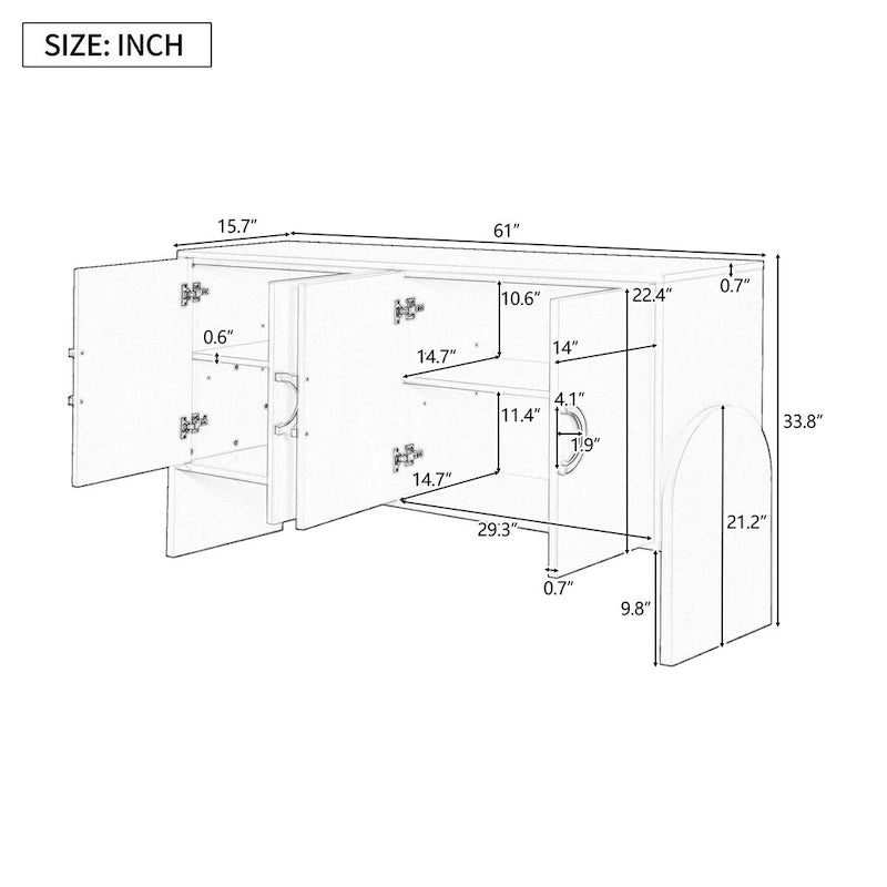 Four-Door Metal Handle Storage Cabinetd for Living room Bedroom