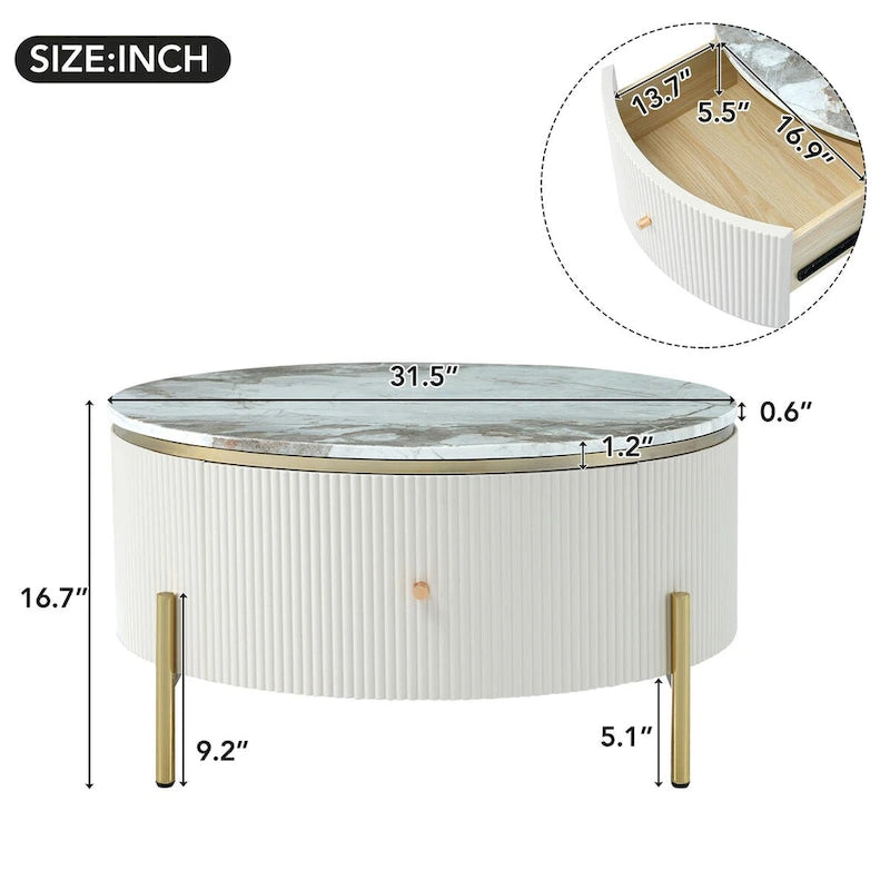 Modern Round Coffee Table with Drawers