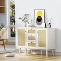  Mid-Century Modern 47.2 W 2-Door White Buffet/Sideboard Rattan Storage Accent Cabinet with Drawers