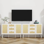 Mid-Century Modern 47.2 W 2-Door White Buffet/Sideboard Rattan Storage Accent Cabinet with Drawers