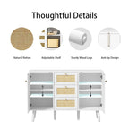 Mid-Century Modern 47.2 W 2-Door White Buffet/Sideboard Rattan Storage Accent Cabinet with Drawers