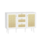 Mid-Century Modern 47.2 W 2-Door White Buffet/Sideboard Rattan Storage Accent Cabinet with Drawers