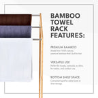 Bamboo Towel Rack Holder for Bathrooms (3 Tier) - Freestanding Beach Towel Stand with Towel Organizer