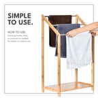 Bamboo Towel Rack Holder for Bathrooms (3 Tier) - Freestanding Beach Towel Stand with Towel Organizer