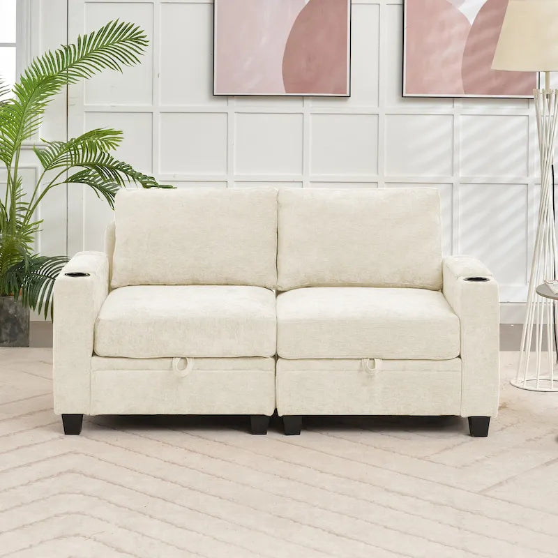 Chenille Storage Sofa, Multi-functional Loveseat