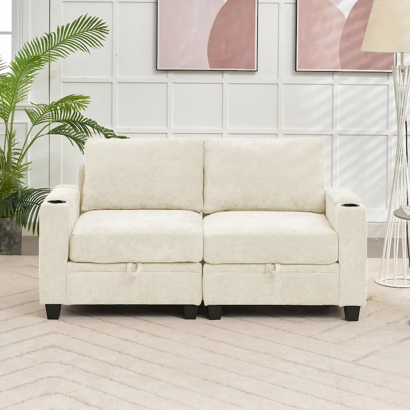 Chenille Storage Sofa, Multi-functional Loveseat