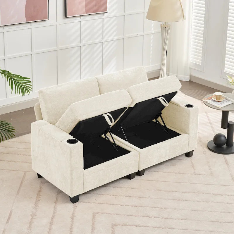 Chenille Storage Sofa, Multi-functional Loveseat
