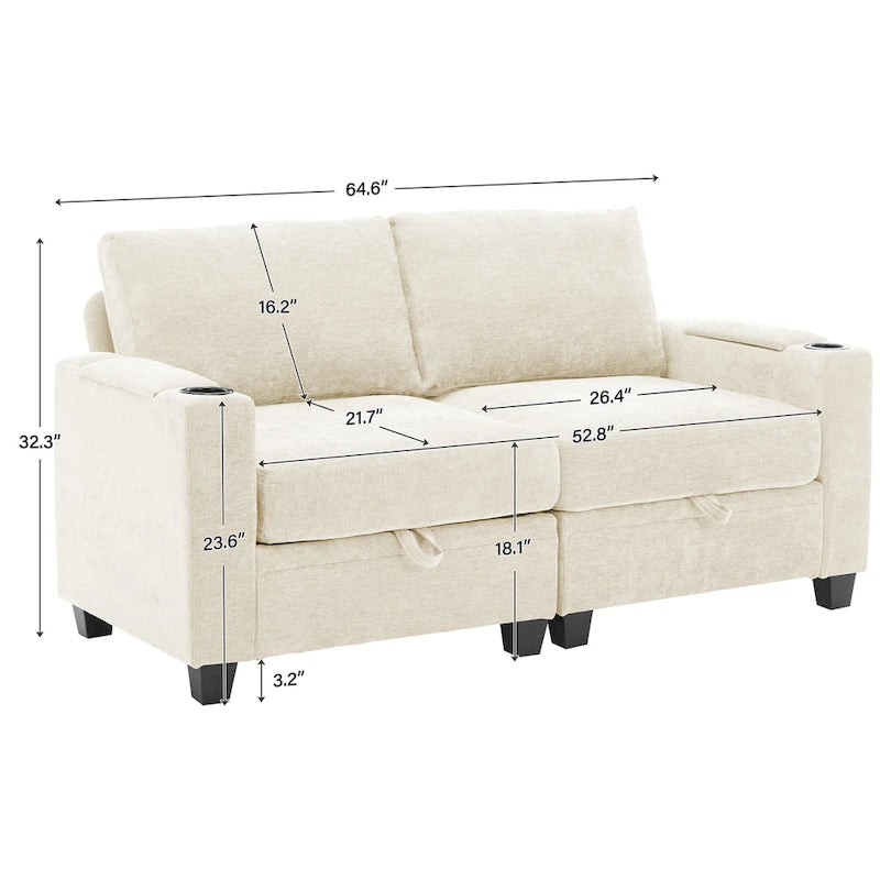 Chenille Storage Sofa, Multi-functional Loveseat