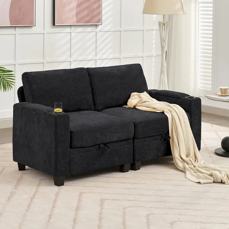 Chenille Storage Sofa, Multi-functional Loveseat