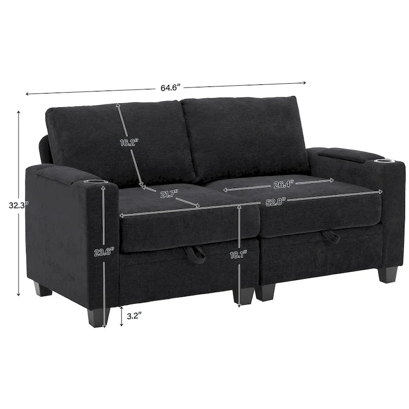 Chenille Storage Sofa, Multi-functional Loveseat