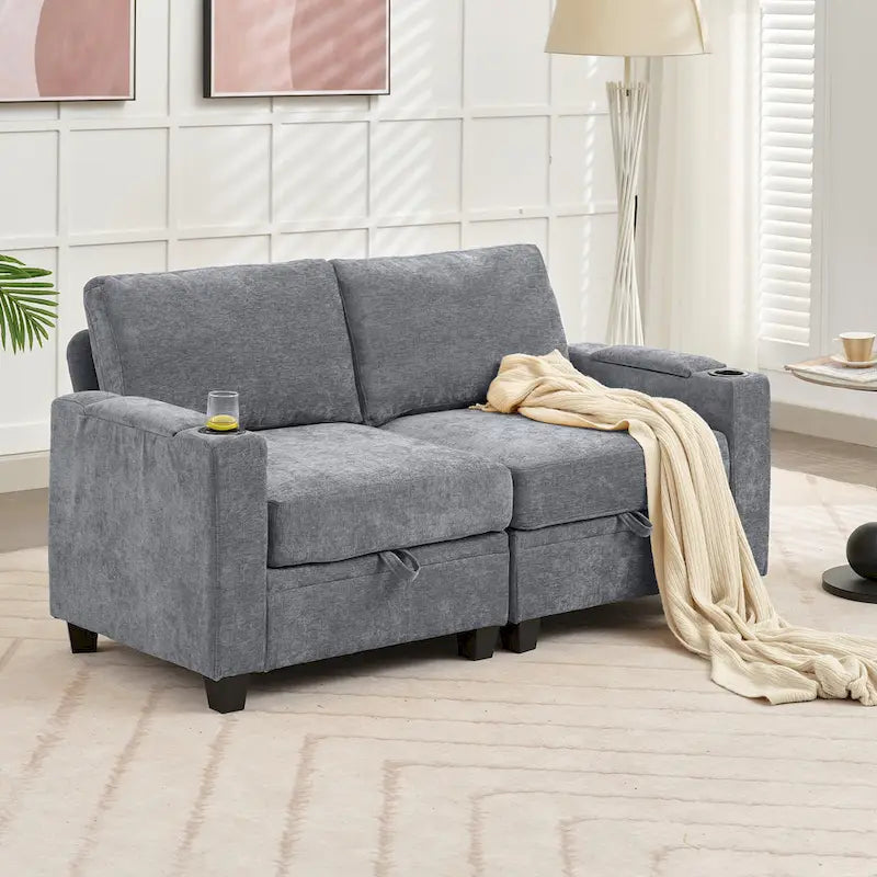 Chenille Storage Sofa, Multi-functional Loveseat